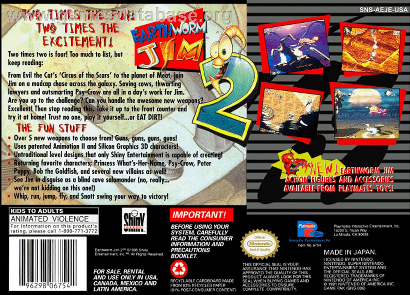 Earthworm Jim 2 - Nintendo SNES - Artwork - Box Back