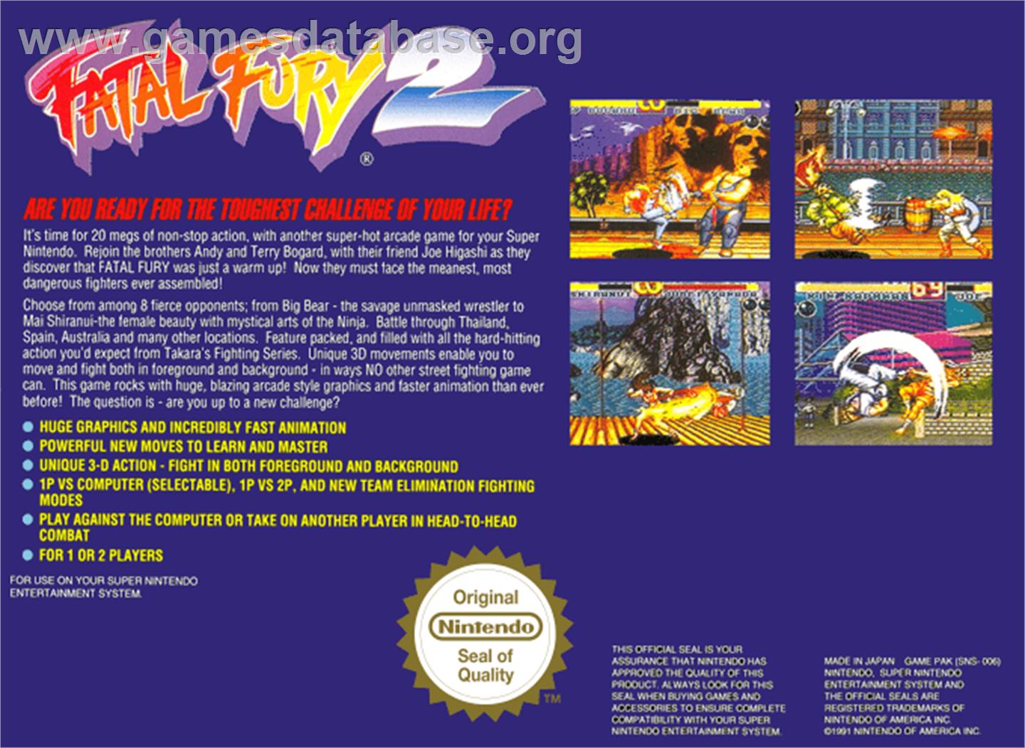 Fatal Fury 2 - Nintendo SNES - Artwork - Box Back