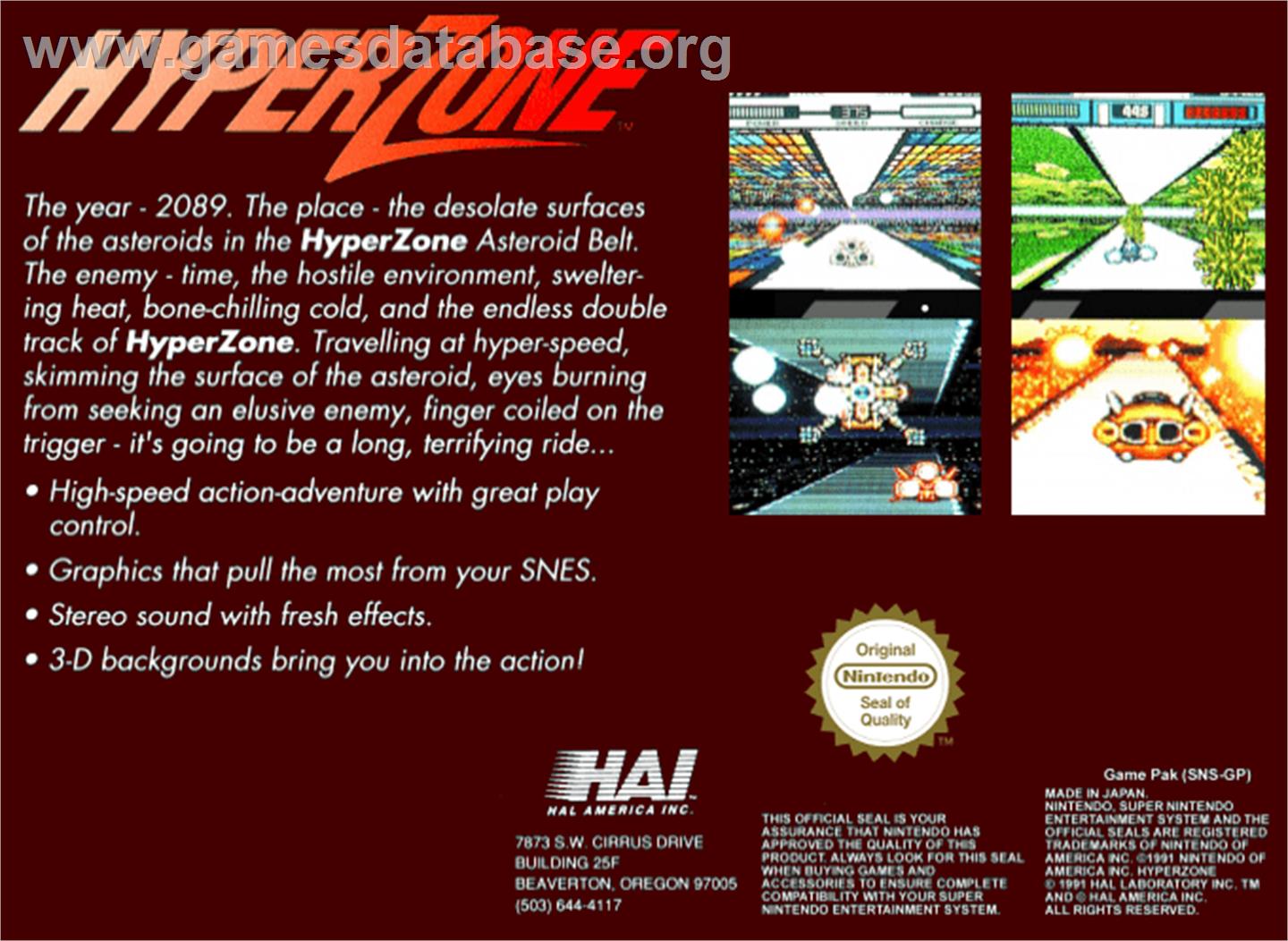 HyperZone - Nintendo SNES - Artwork - Box Back