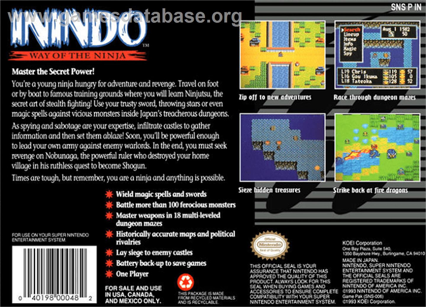 Inindo: Way of the Ninja - Nintendo SNES - Artwork - Box Back