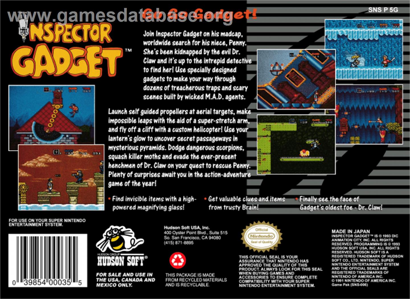 Inspector Gadget - Nintendo SNES - Artwork - Box Back
