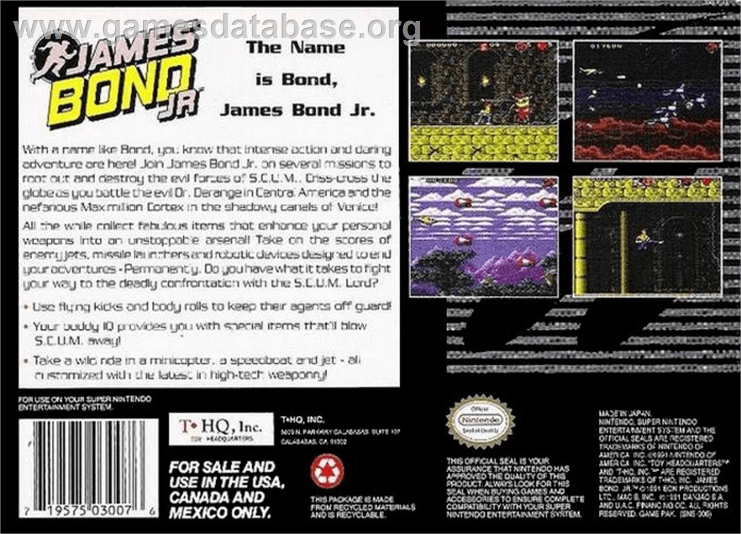 James Bond Jr. - Nintendo SNES - Artwork - Box Back