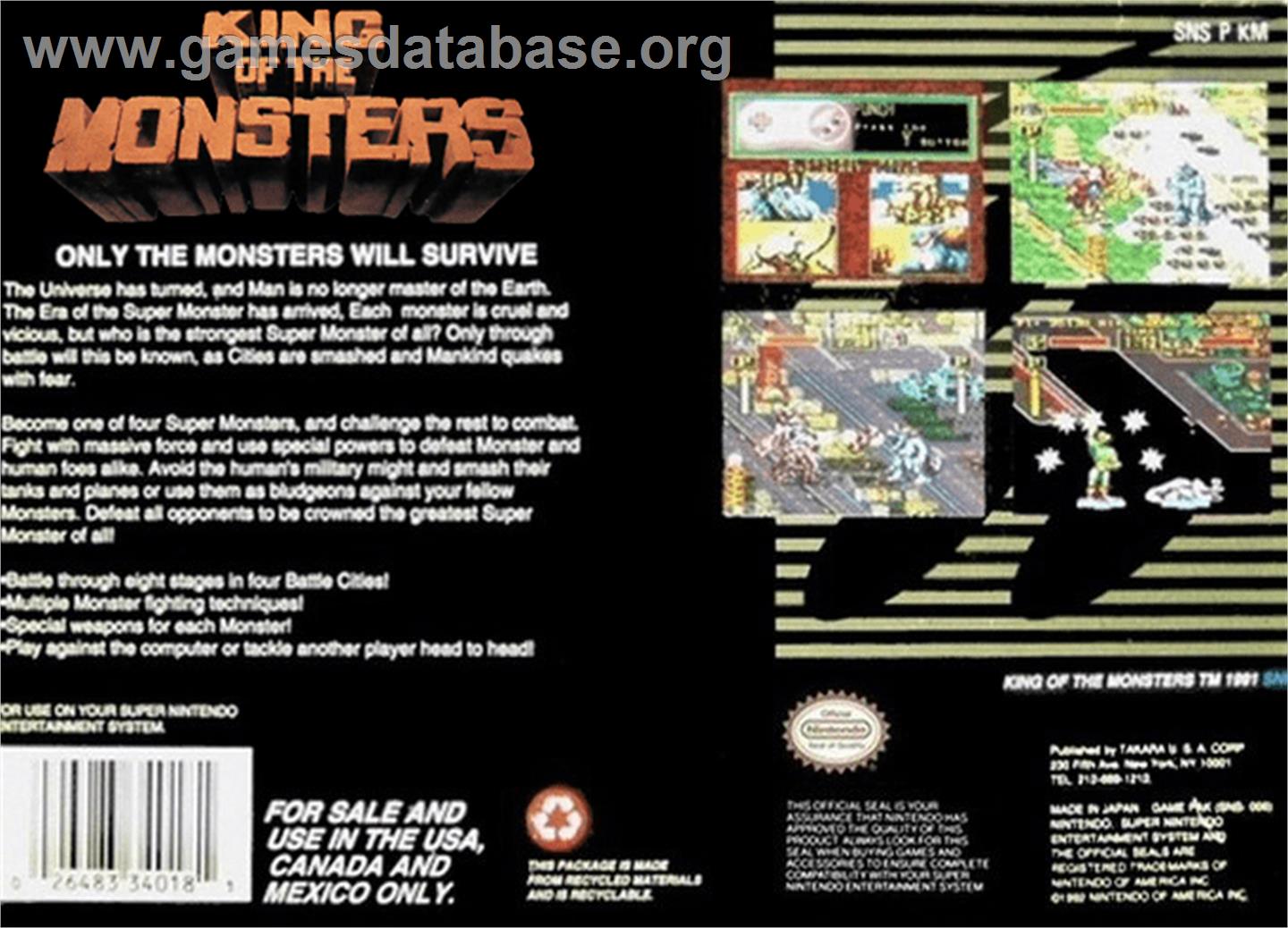King of the Monsters - Nintendo SNES - Artwork - Box Back