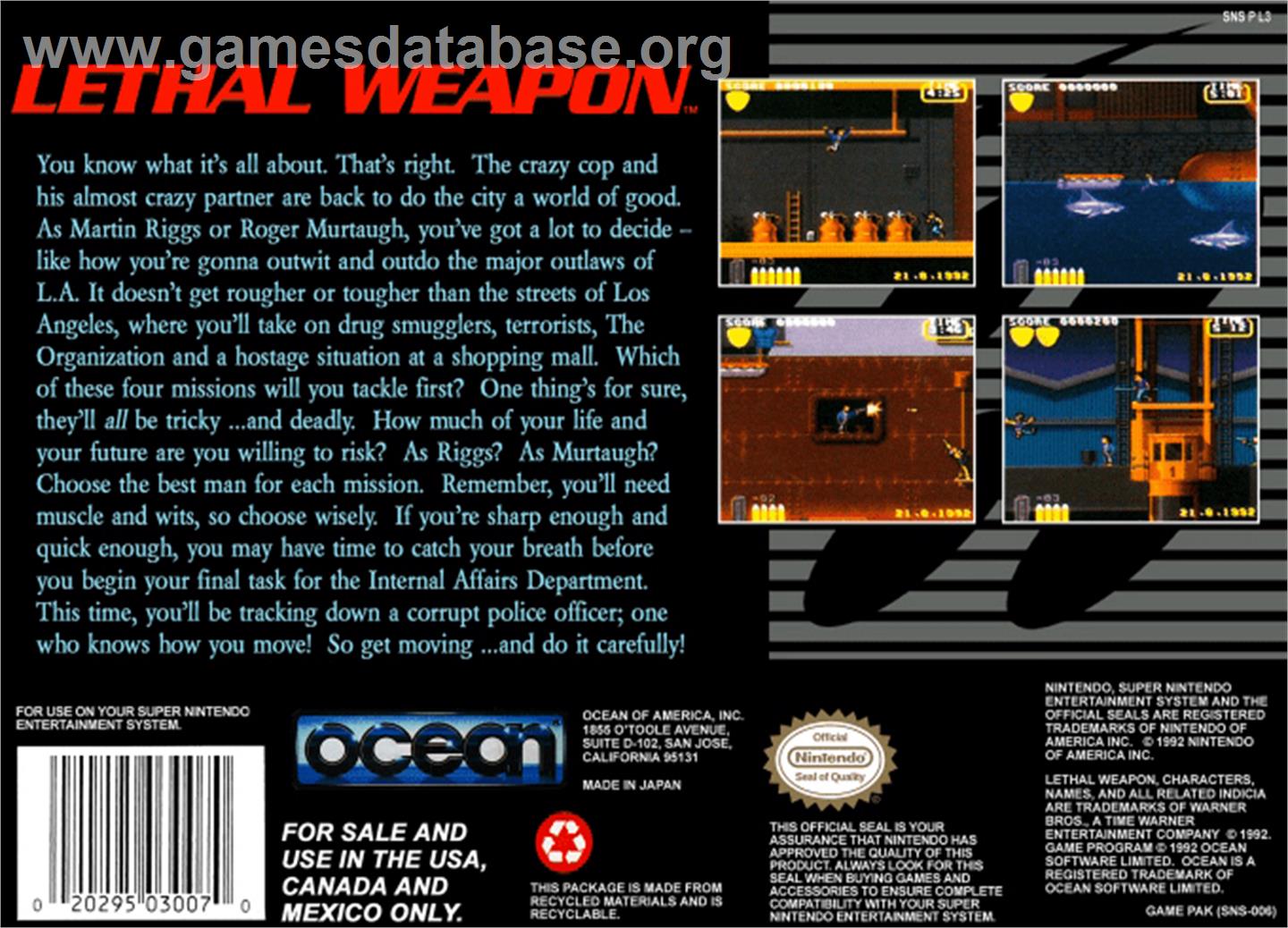 Lethal Weapon - Nintendo SNES - Artwork - Box Back
