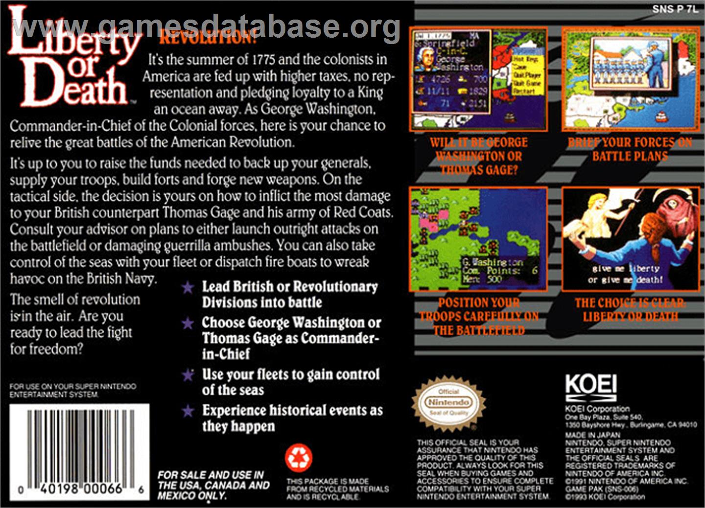 Liberty or Death - Nintendo SNES - Artwork - Box Back