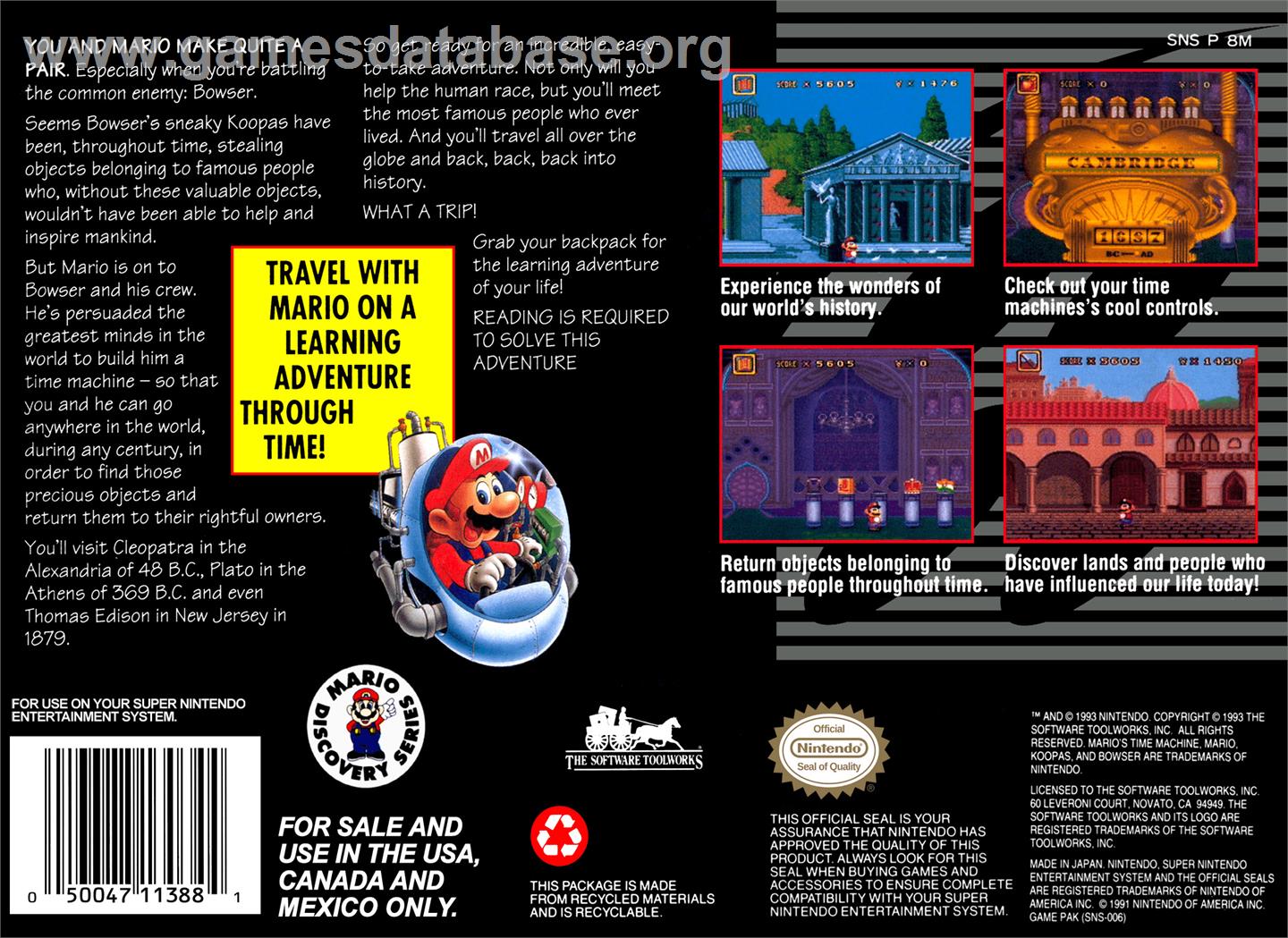 Mario's Time Machine - Nintendo SNES - Artwork - Box Back
