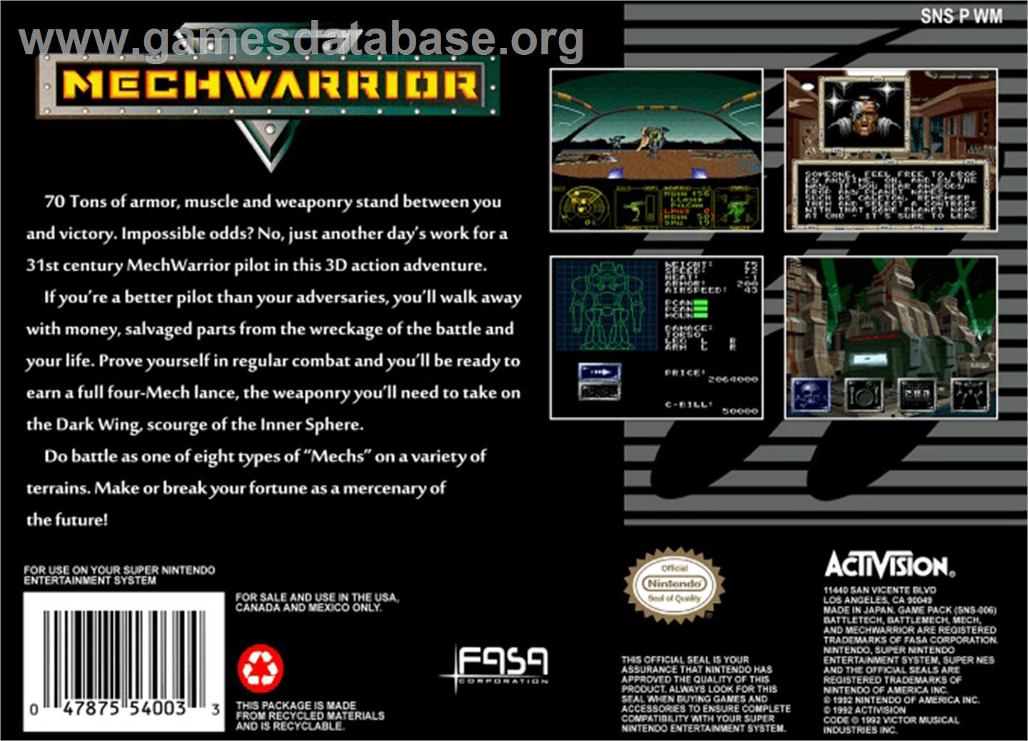 MechWarrior - Nintendo SNES - Artwork - Box Back
