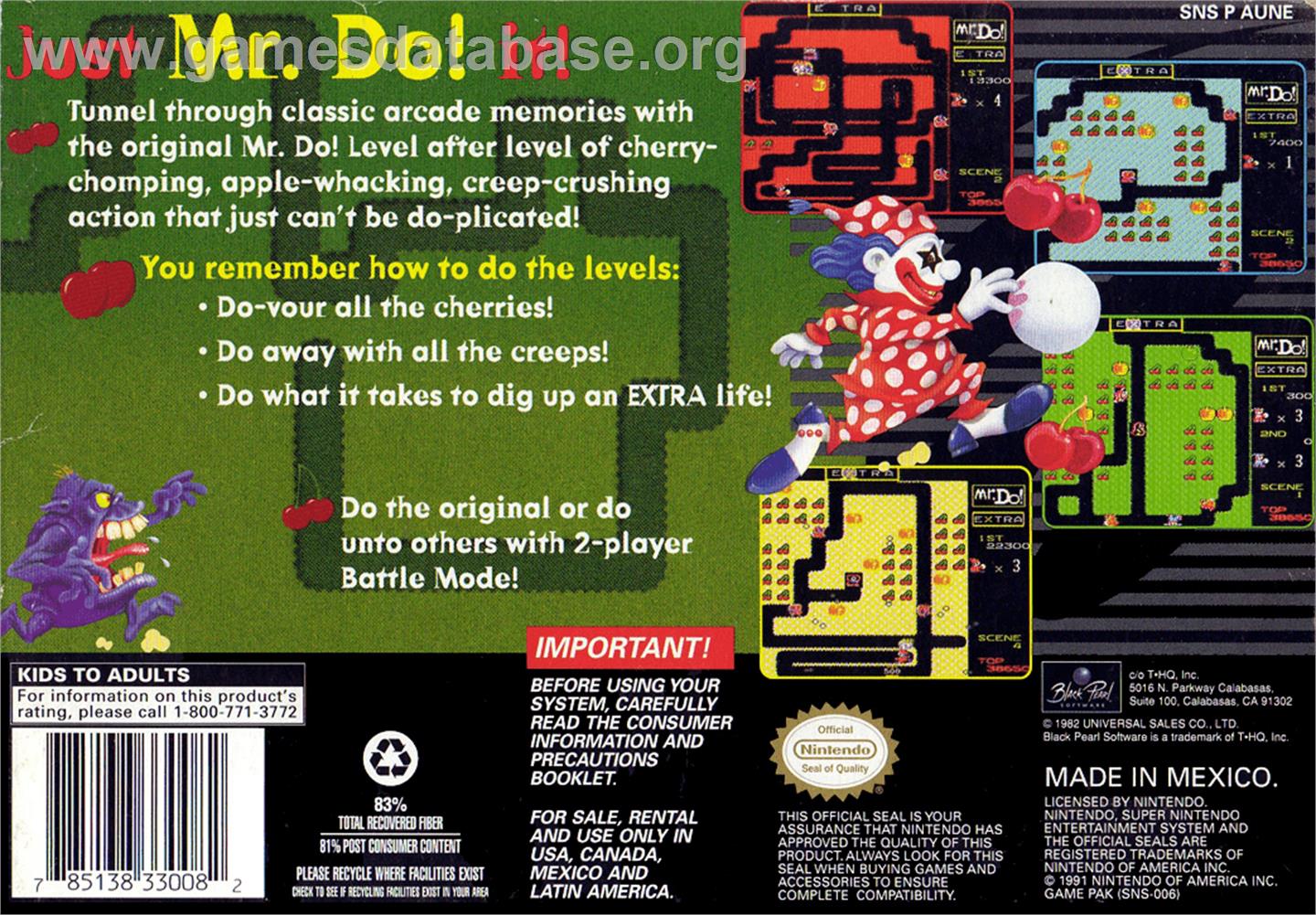 Mr. Do! - Nintendo SNES - Artwork - Box Back
