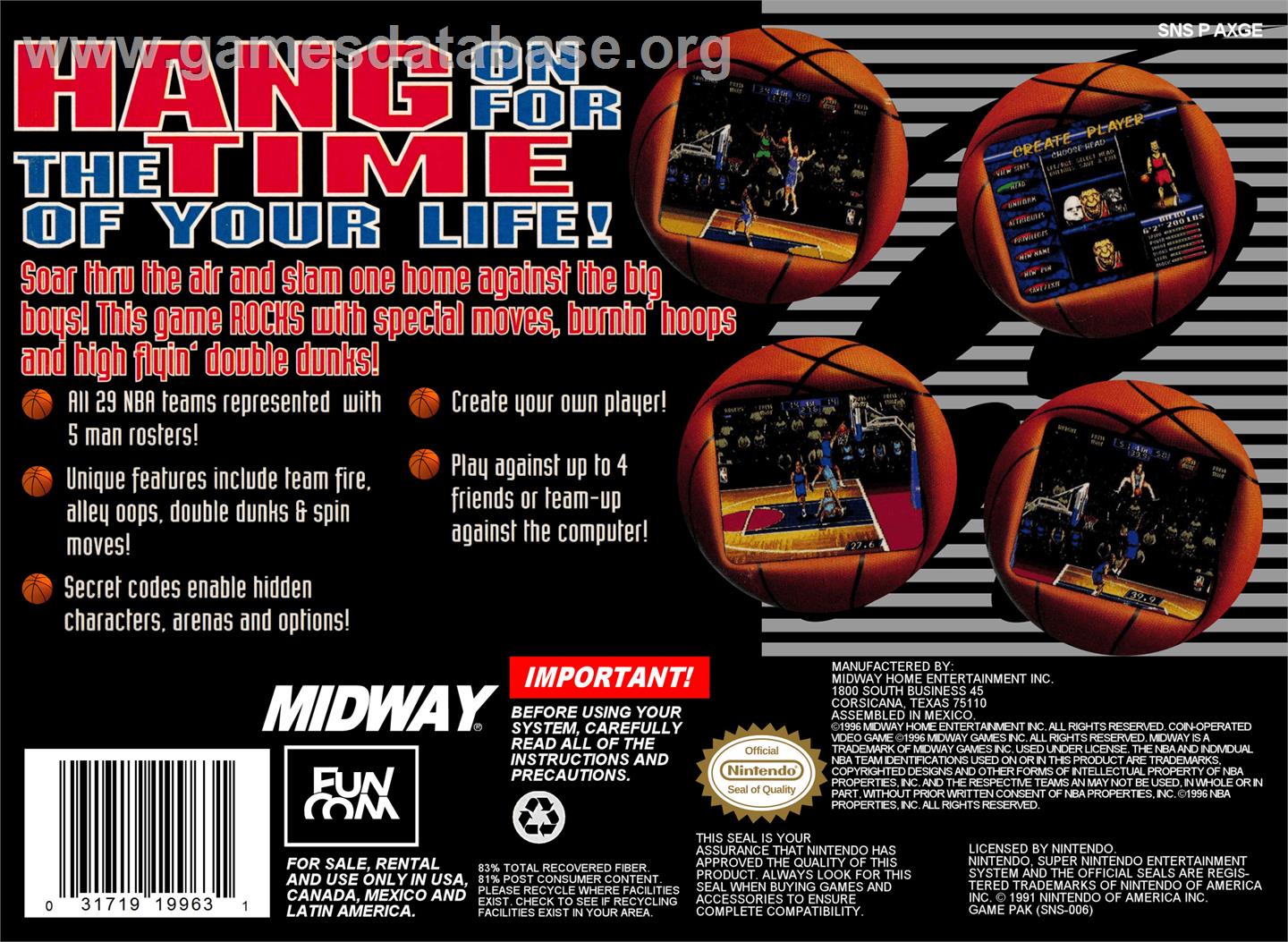 NBA Hang Time - Nintendo SNES - Artwork - Box Back
