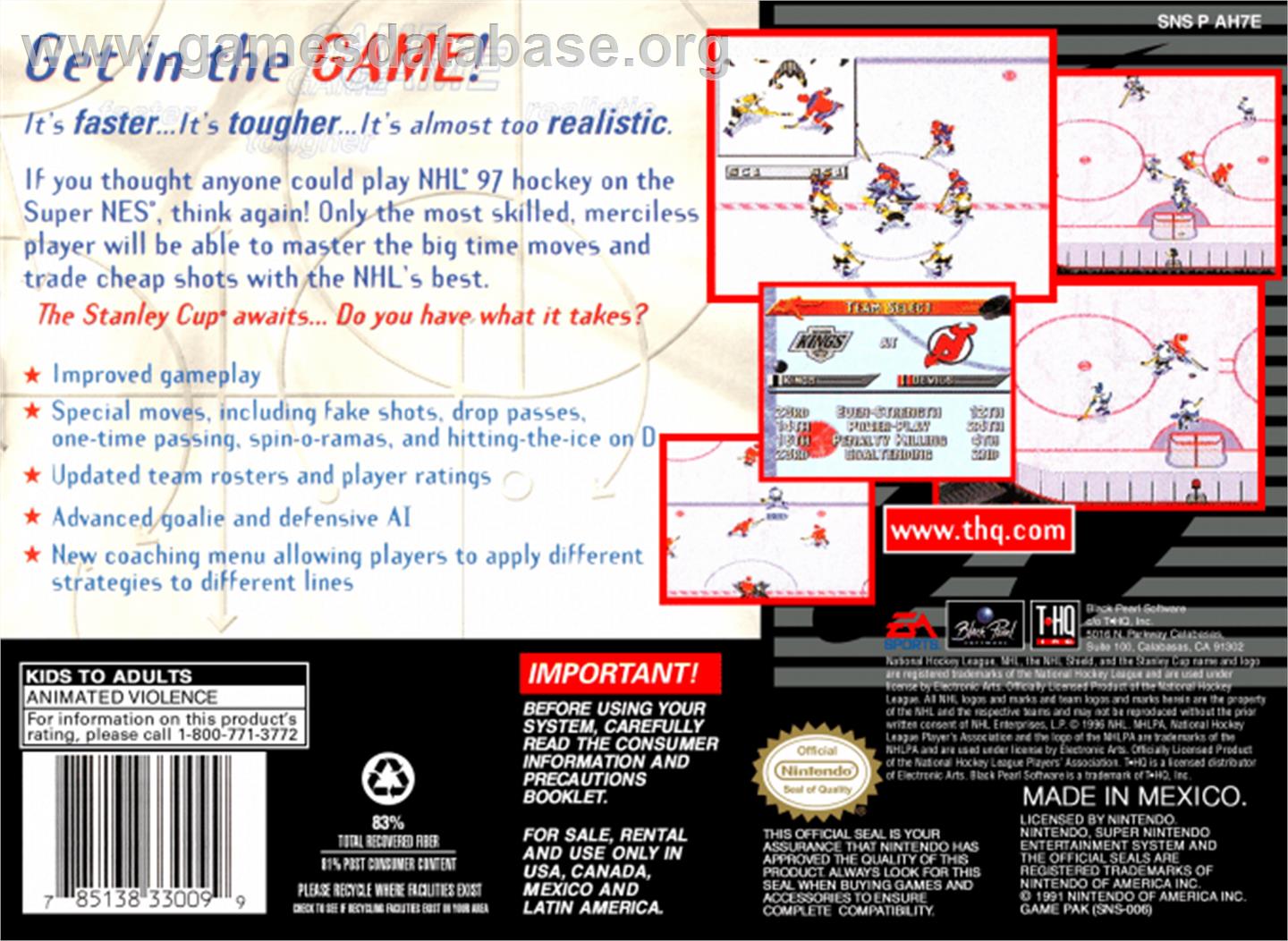 NHL '97 - Nintendo SNES - Artwork - Box Back