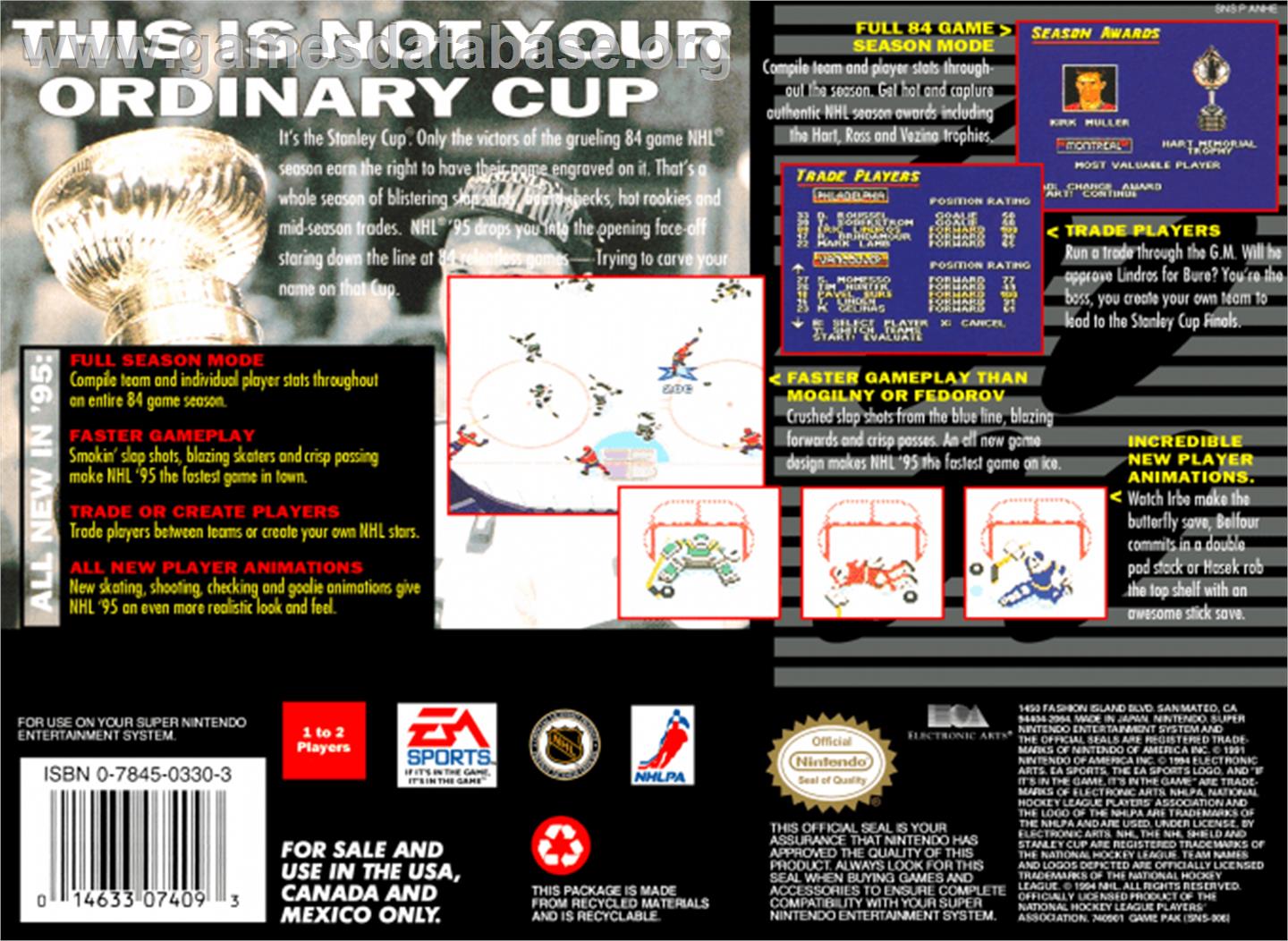 NHL Hockey '95 - Nintendo SNES - Artwork - Box Back