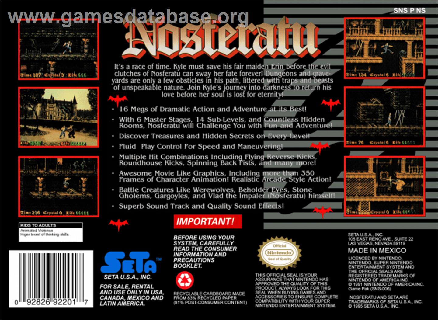 Nosferatu - Nintendo SNES - Artwork - Box Back