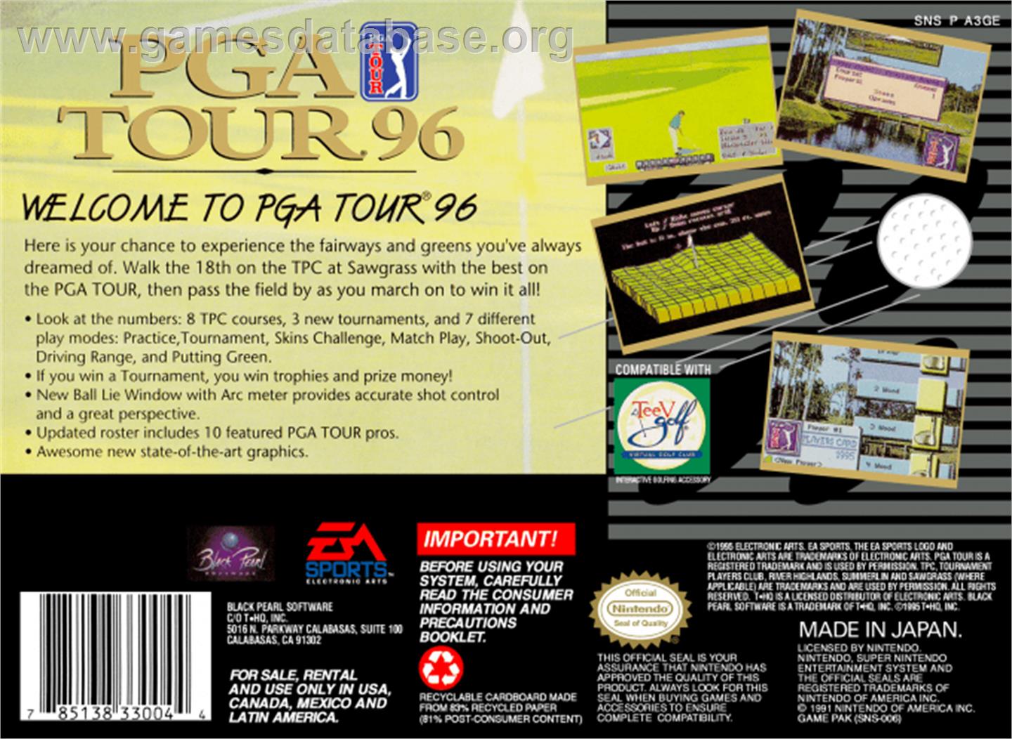 PGA Tour '96 - Nintendo SNES - Artwork - Box Back