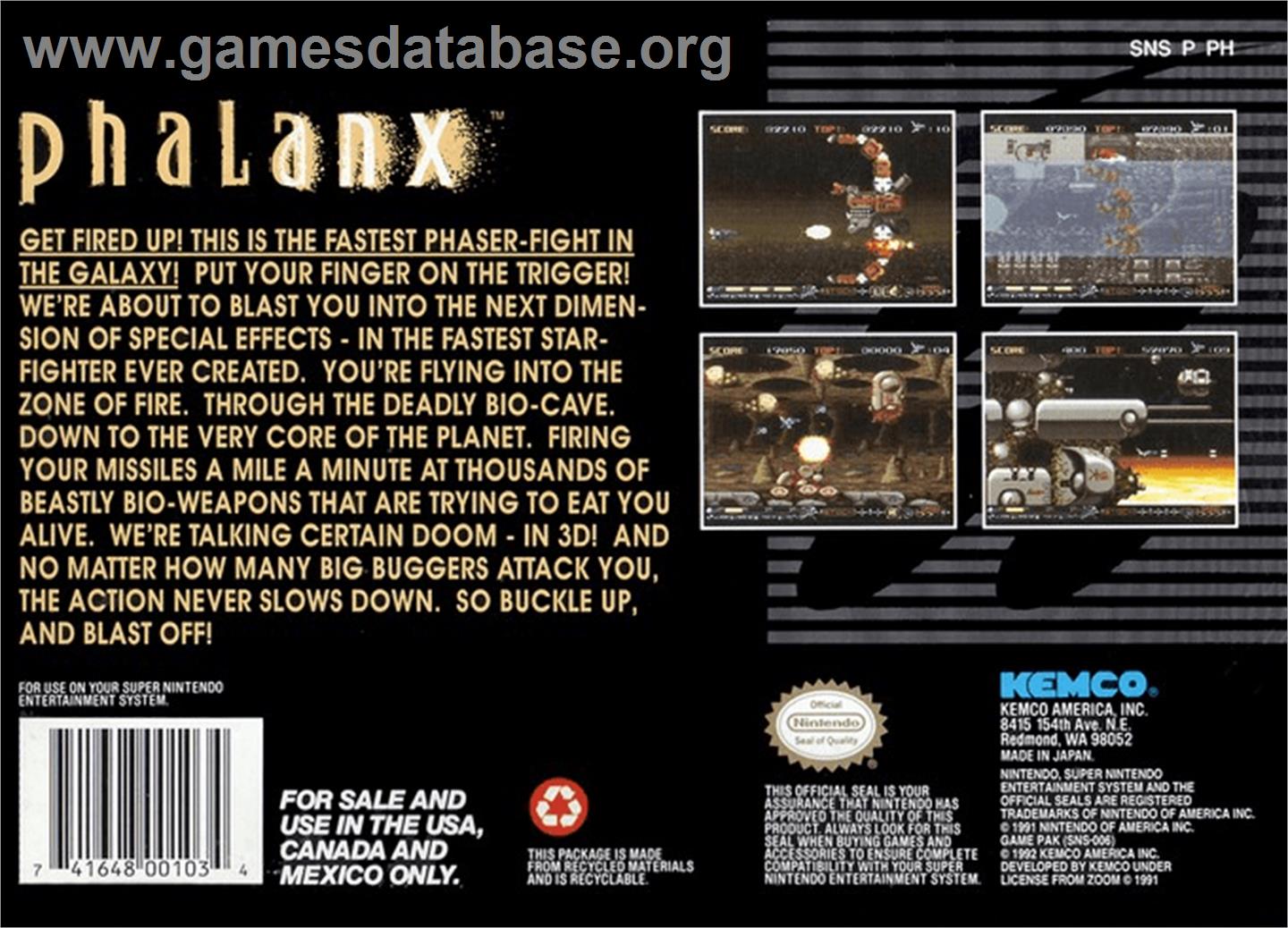 Phalanx - Nintendo SNES - Artwork - Box Back