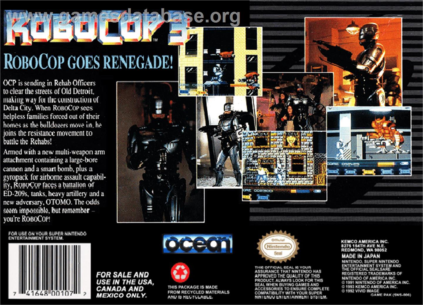 RoboCop 3 - Nintendo SNES - Artwork - Box Back