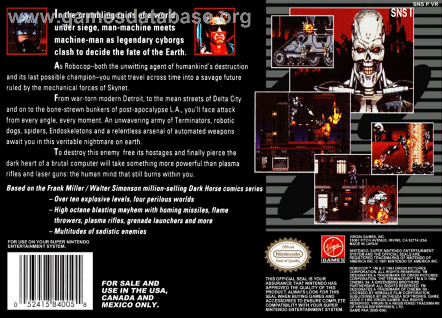 RoboCop Versus the Terminator - Nintendo SNES - Artwork - Box Back