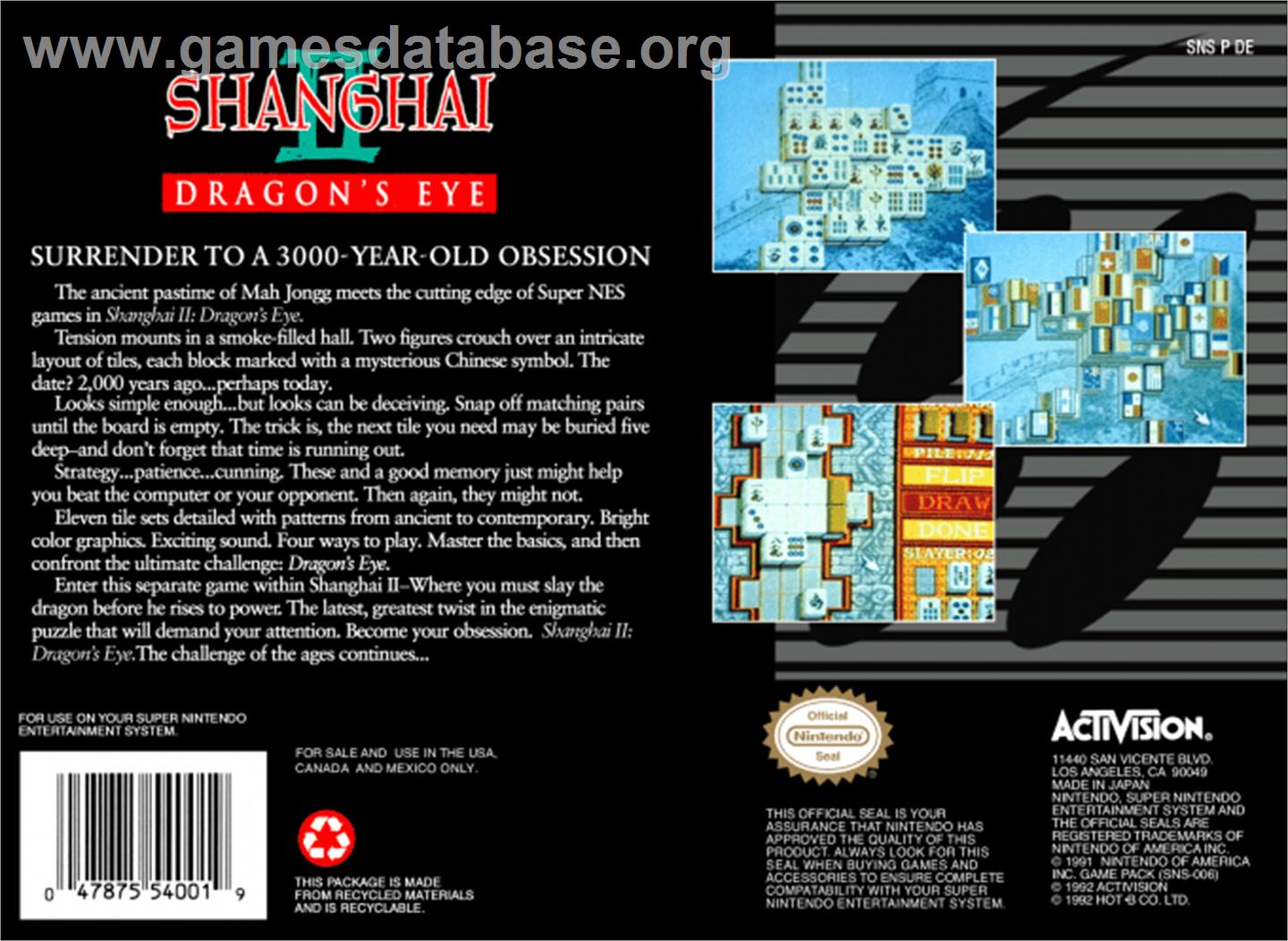Shanghai II: Dragon's Eye - Nintendo SNES - Artwork - Box Back