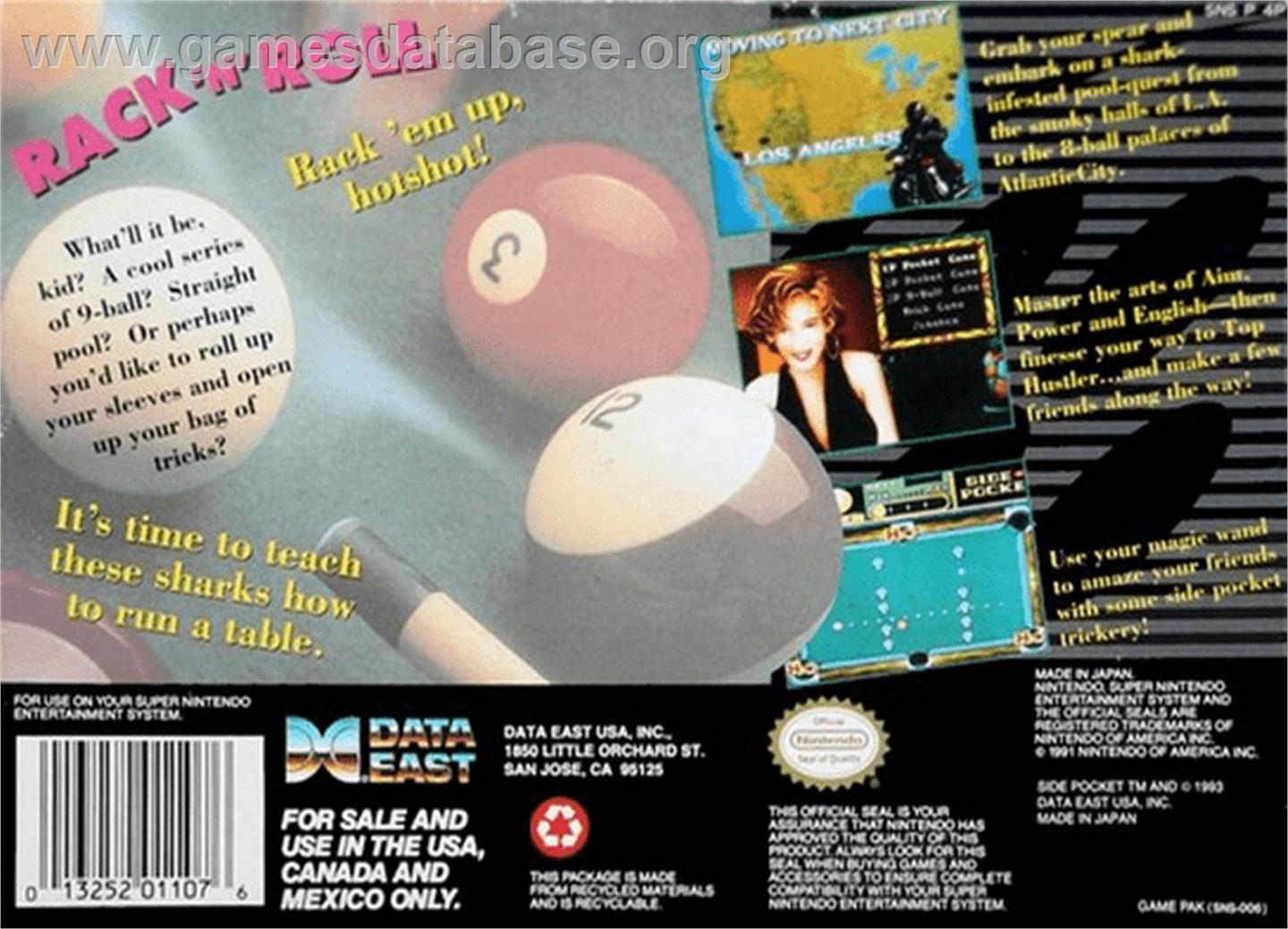 Side Pocket - Nintendo SNES - Artwork - Box Back
