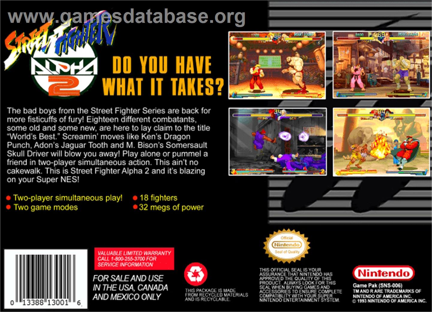 Street Fighter Alpha 2 - Nintendo SNES - Artwork - Box Back