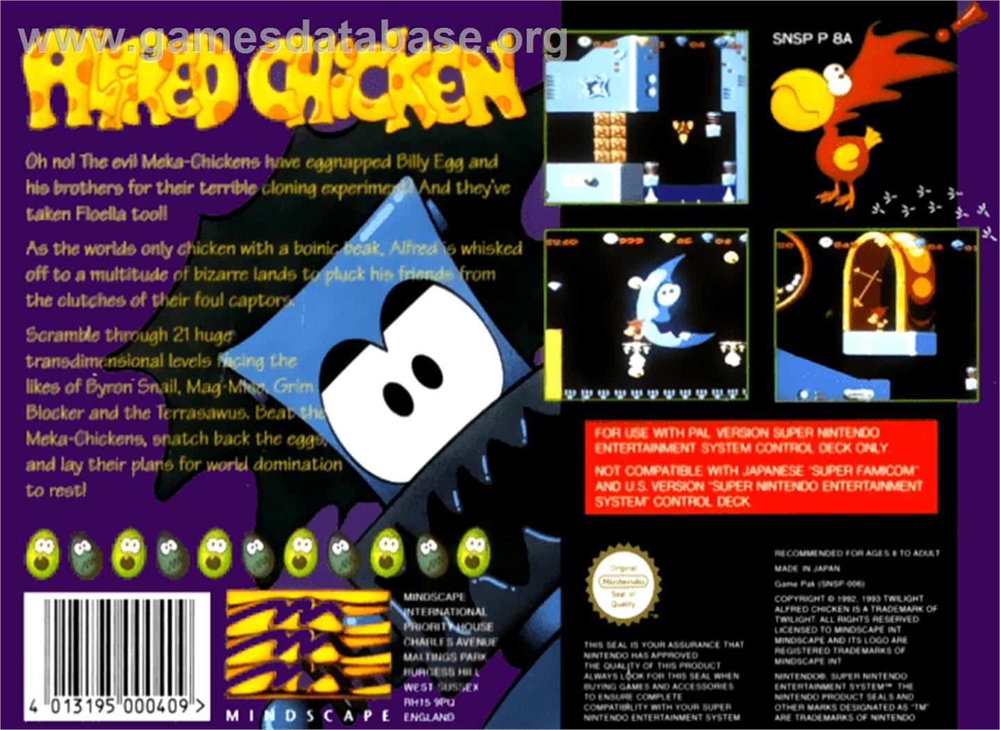Super Alfred Chicken - Nintendo SNES - Artwork - Box Back