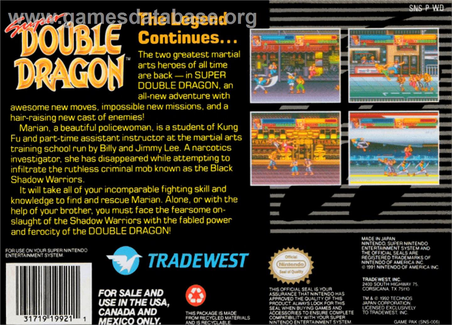 Super Double Dragon - Nintendo SNES - Artwork - Box Back