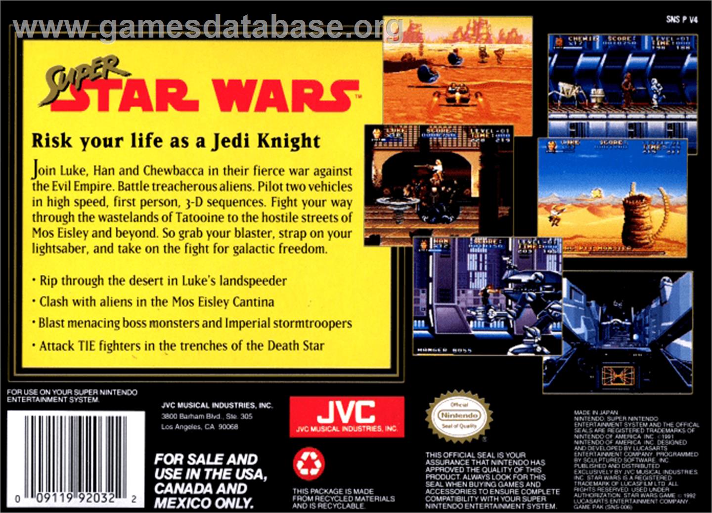 Super Star Wars: Return of the Jedi - Nintendo SNES - Artwork - Box Back