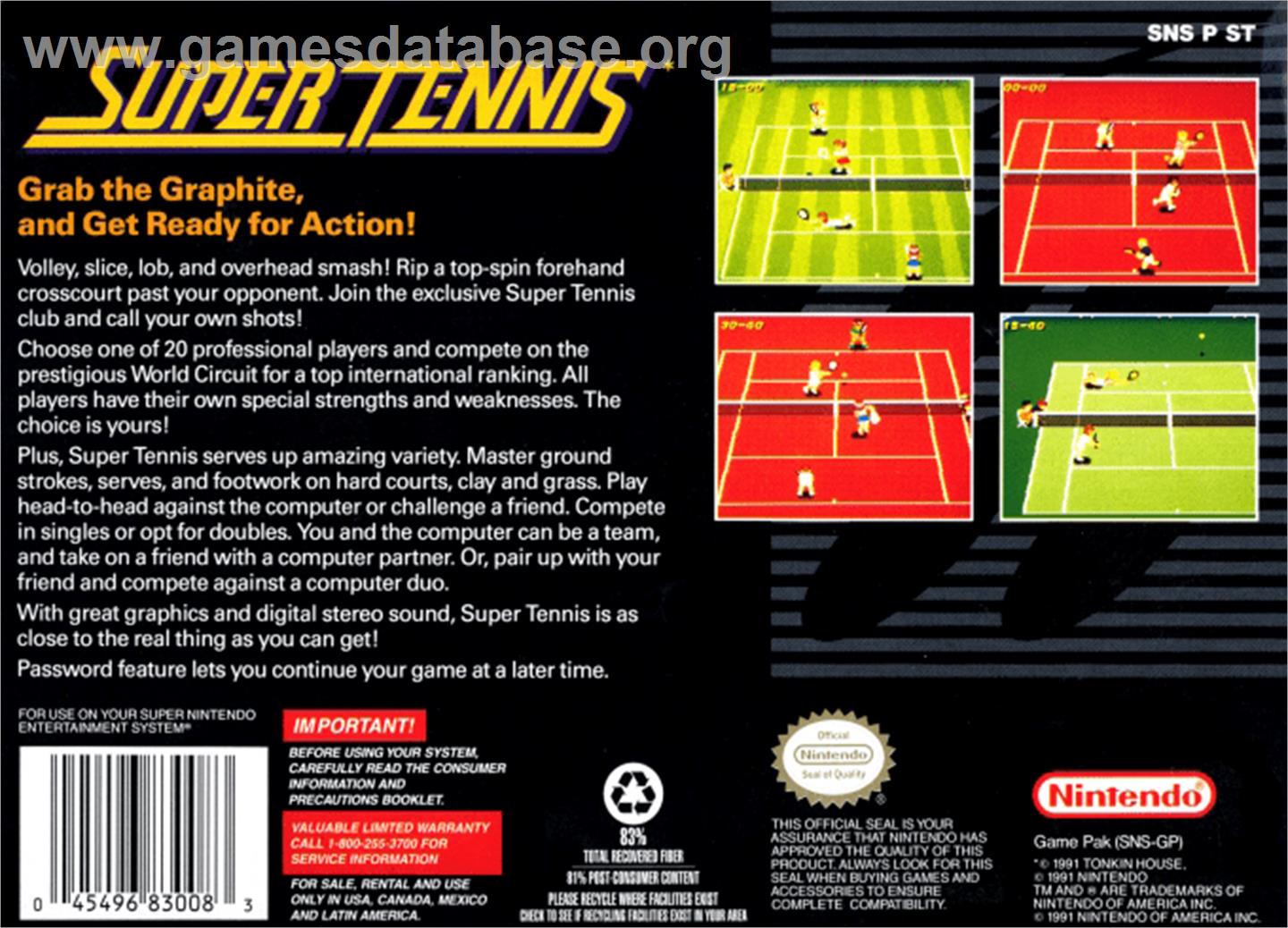 Super Tennis - Nintendo SNES - Artwork - Box Back