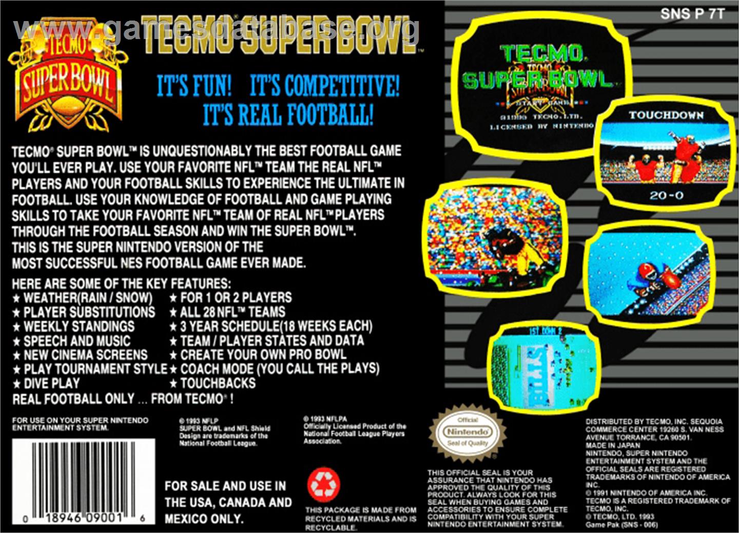 Tecmo Super Bowl - Nintendo SNES - Artwork - Box Back