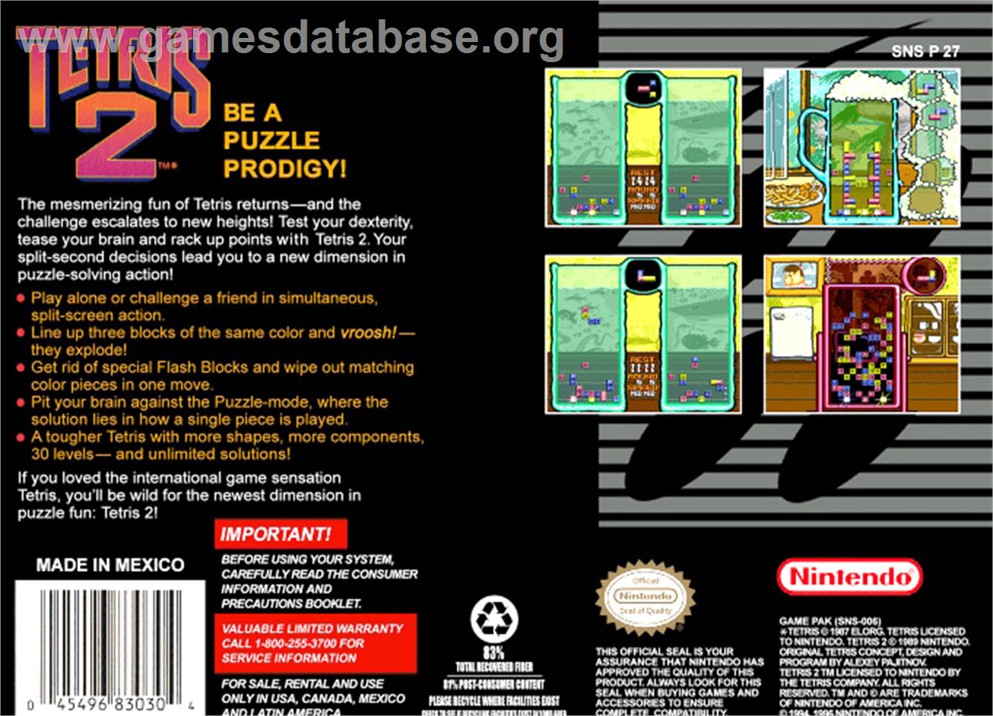 Tetris 2 - Nintendo SNES - Artwork - Box Back