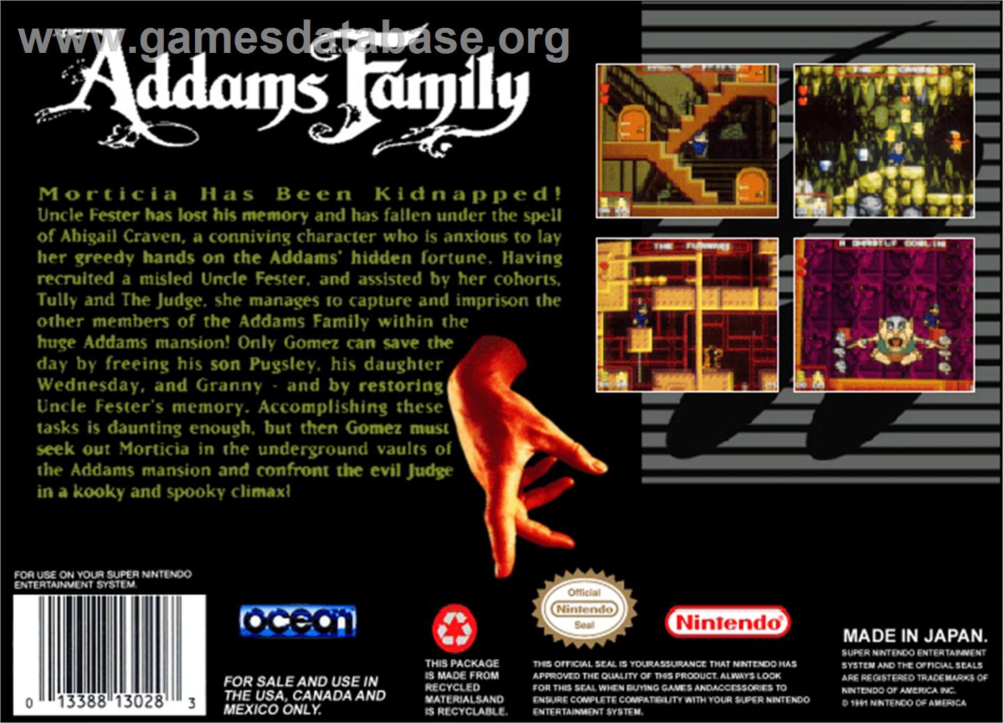 The Addams Family - Nintendo SNES - Artwork - Box Back