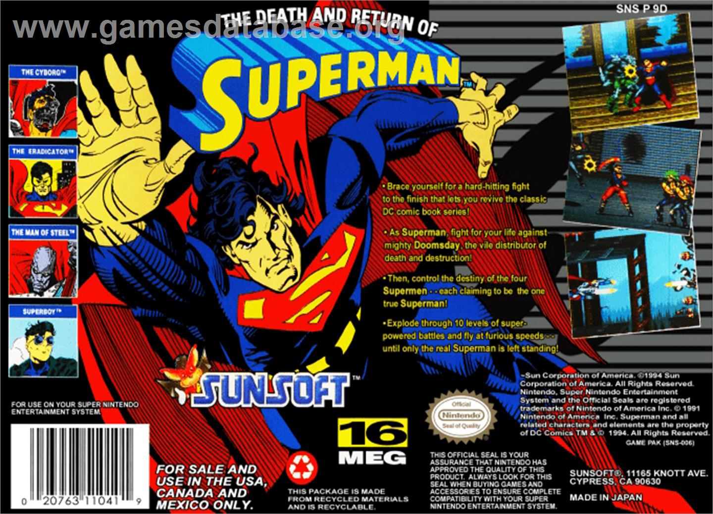 The Death and Return of Superman - Nintendo SNES - Artwork - Box Back