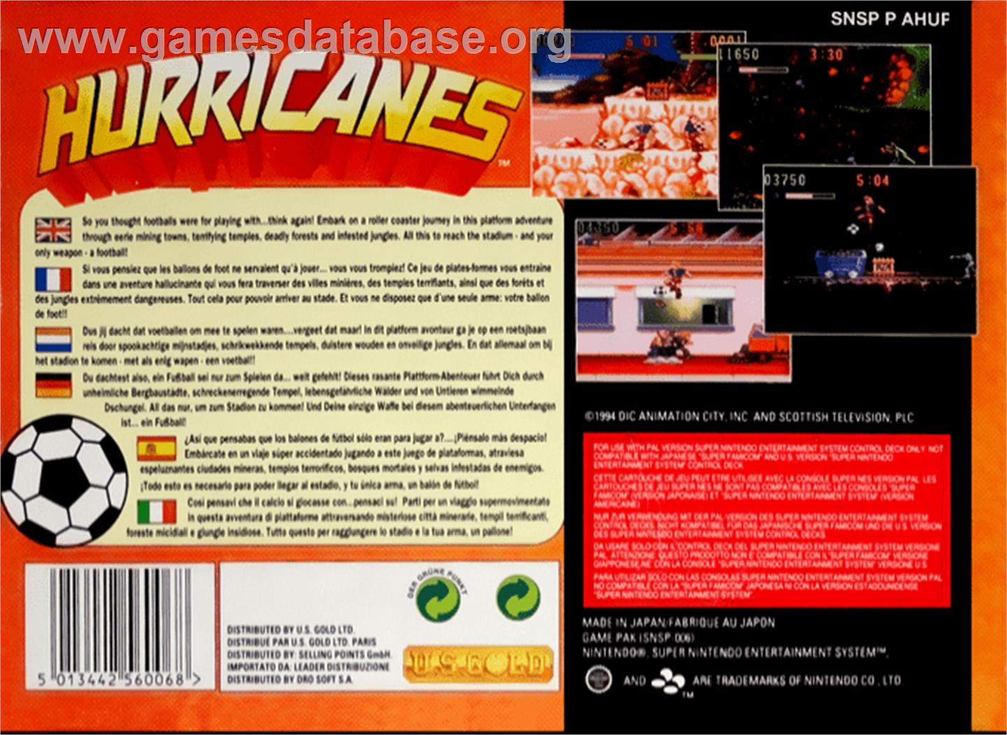 The Hurricanes - Nintendo SNES - Artwork - Box Back