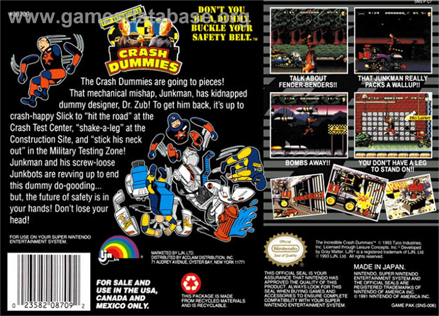 The Incredible Crash Dummies - Nintendo SNES - Artwork - Box Back