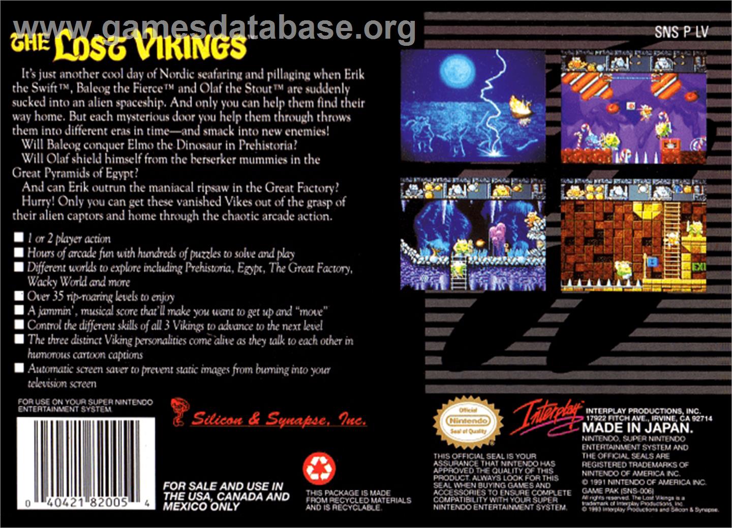 The Lost Vikings - Nintendo SNES - Artwork - Box Back