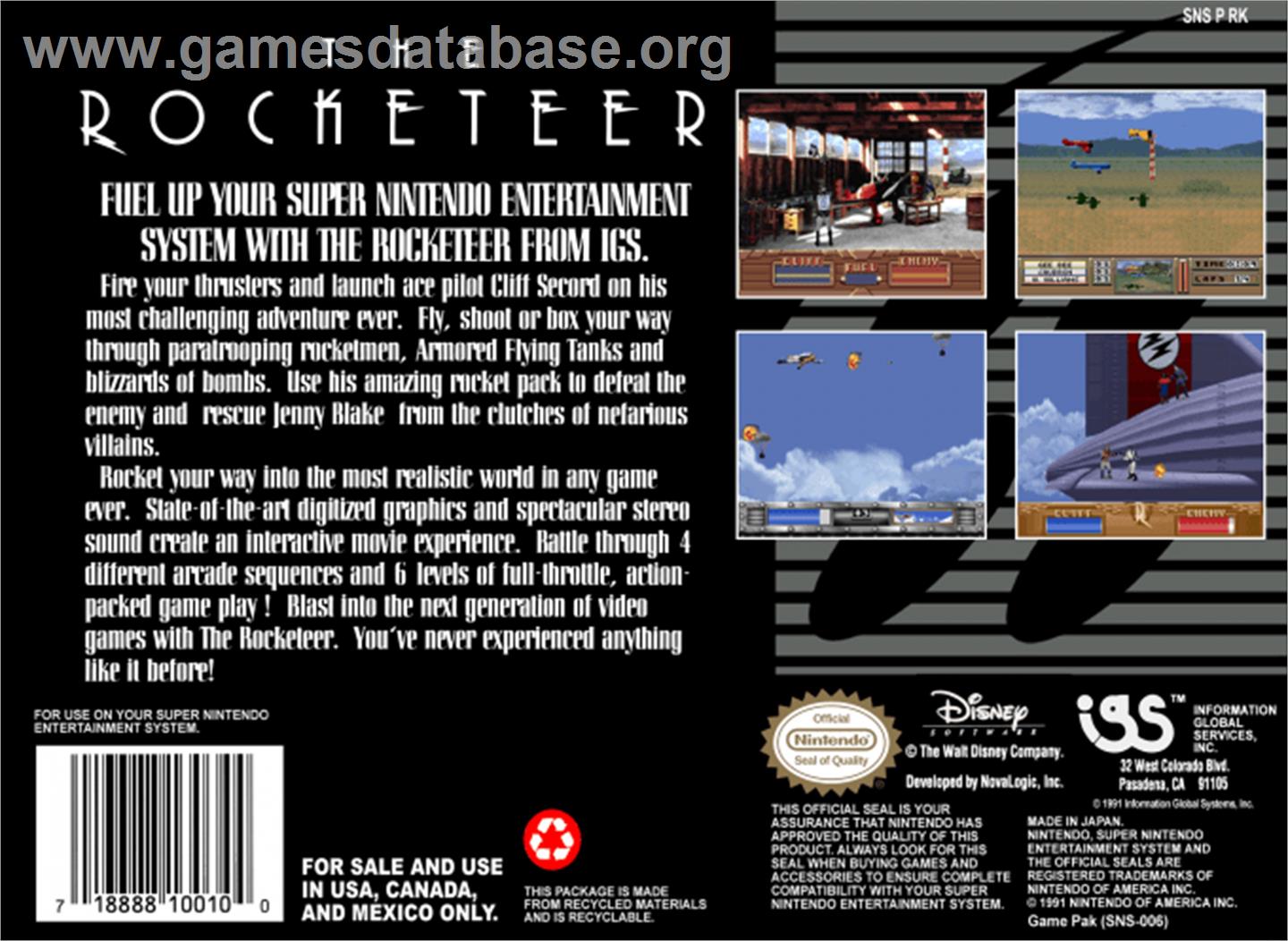 The Rocketeer - Nintendo SNES - Artwork - Box Back