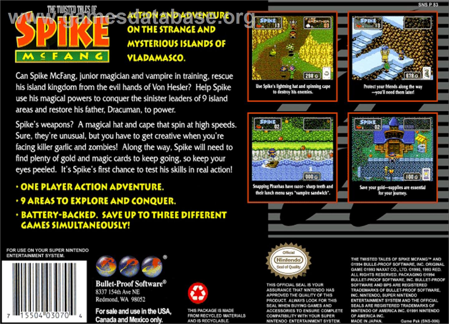 The Twisted Tales of Spike McFang - Nintendo SNES - Artwork - Box Back