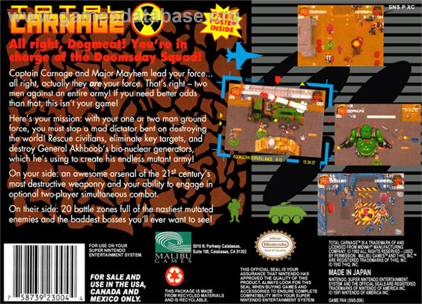 Total Carnage - Nintendo SNES - Artwork - Box Back