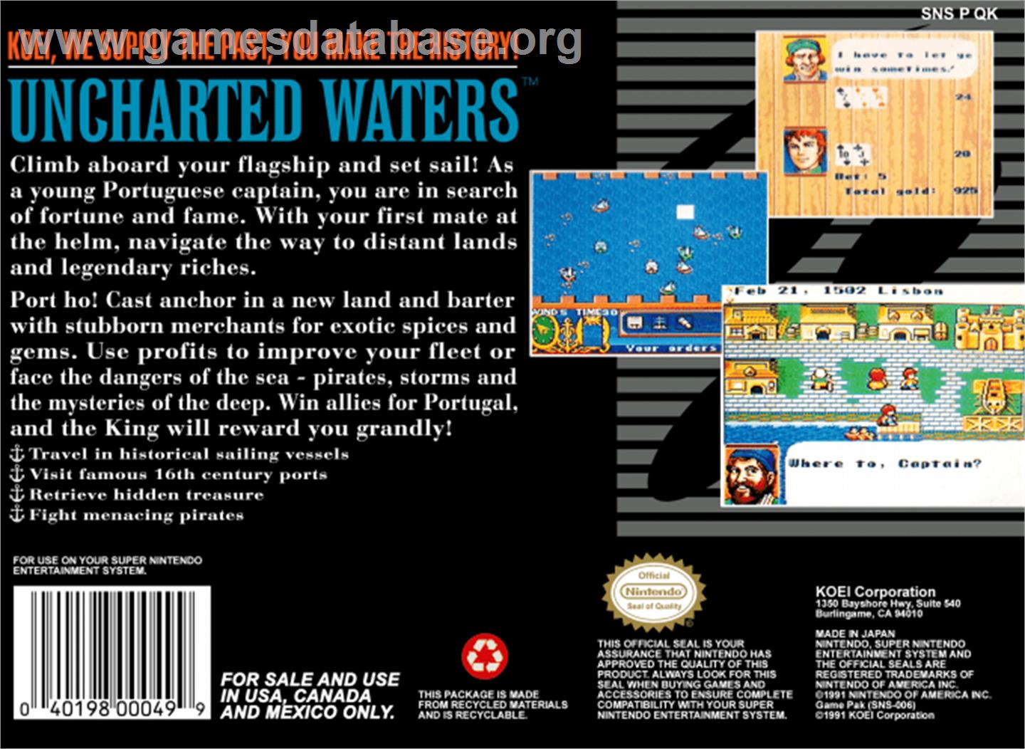 Uncharted Waters - Nintendo SNES - Artwork - Box Back