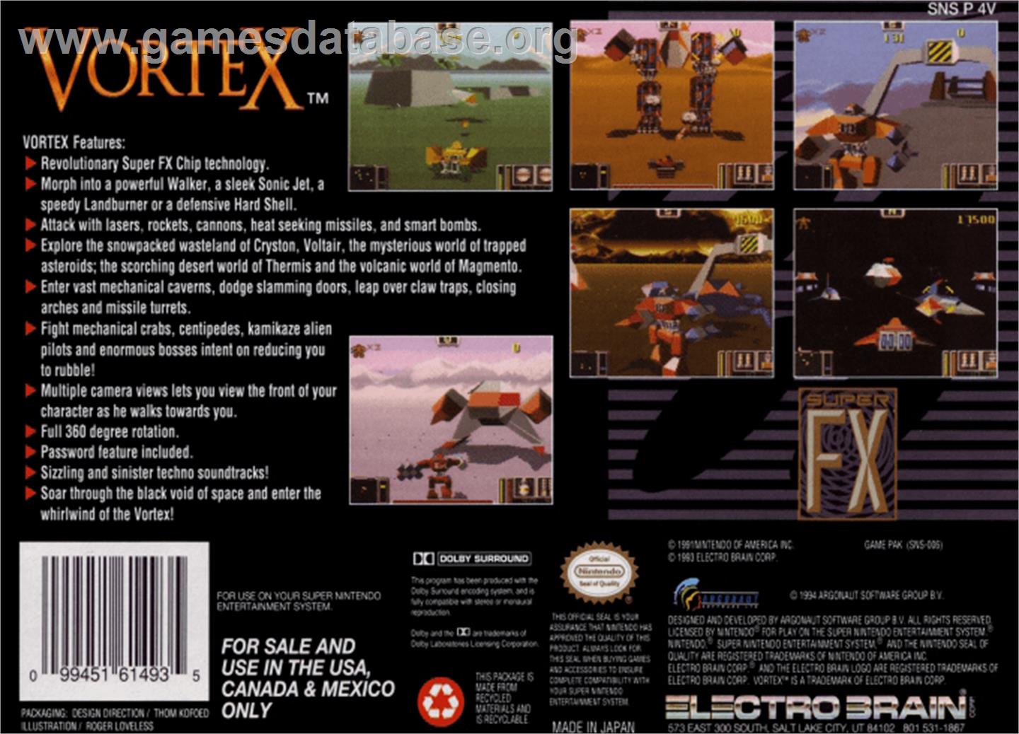 Vortex - Nintendo SNES - Artwork - Box Back
