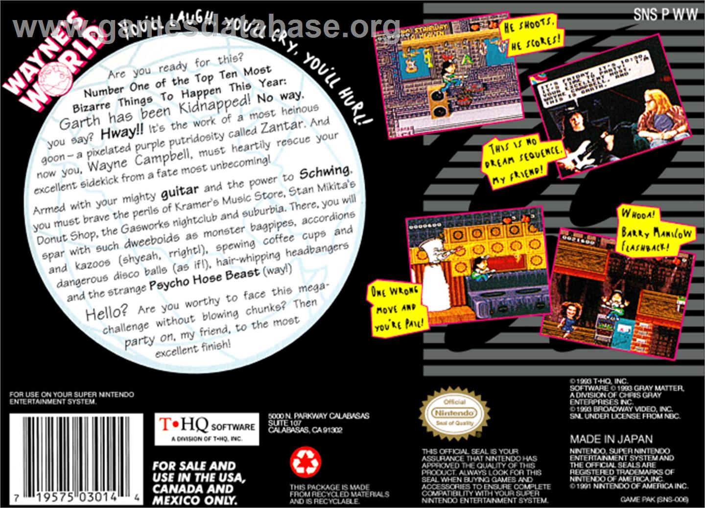 Wayne's World - Nintendo SNES - Artwork - Box Back