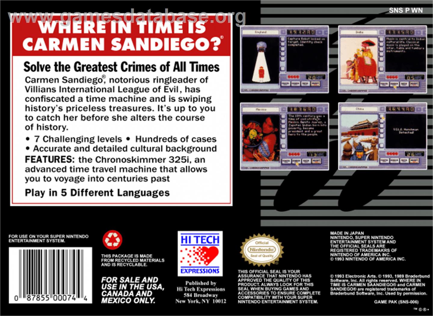 Where in Time is Carmen Sandiego? - Nintendo SNES - Artwork - Box Back