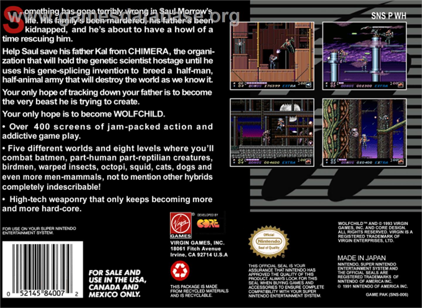 Wolfchild - Nintendo SNES - Artwork - Box Back