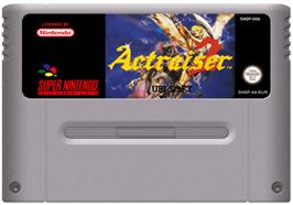 Cartridge artwork for ActRaiser 2: Chinmoku e no Seisen on the Nintendo SNES.