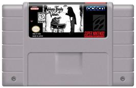 Cartridge artwork for Addams Family Values on the Nintendo SNES.