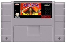 Cartridge artwork for Arcana on the Nintendo SNES.