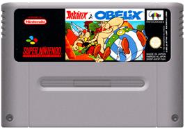 Cartridge artwork for Asterix and Obelix on the Nintendo SNES.