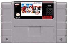 Cartridge artwork for Bill Walsh College Football on the Nintendo SNES.