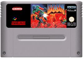 Cartridge artwork for DOOM on the Nintendo SNES.