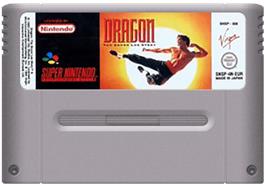 Cartridge artwork for Dragon: The Bruce Lee Story on the Nintendo SNES.