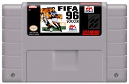 Cartridge artwork for FIFA Soccer '96 on the Nintendo SNES.